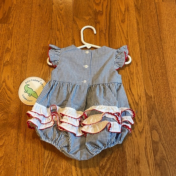Southern Smocked Company Baby Girl Bubble 9 months Blue/White Gingham New w/Tags - Picture 4 of 4